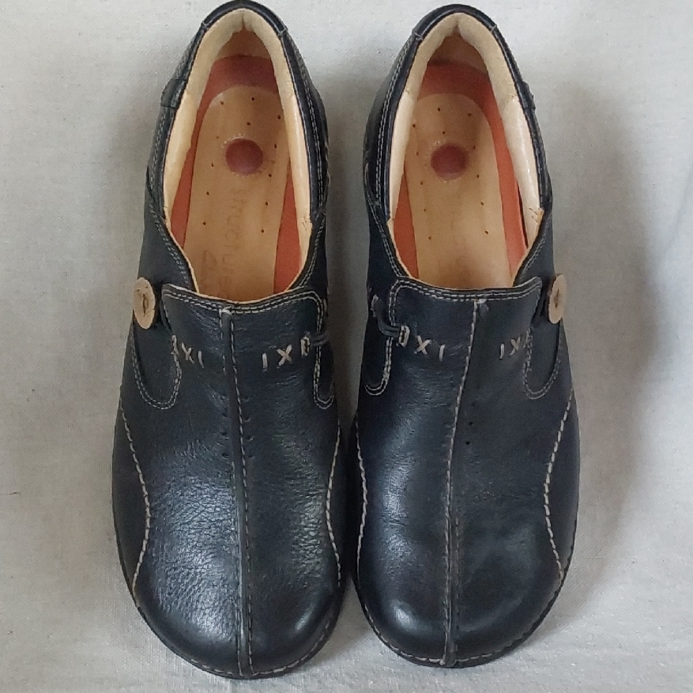 Clarks Black Leather Women's Slip-On Clogs